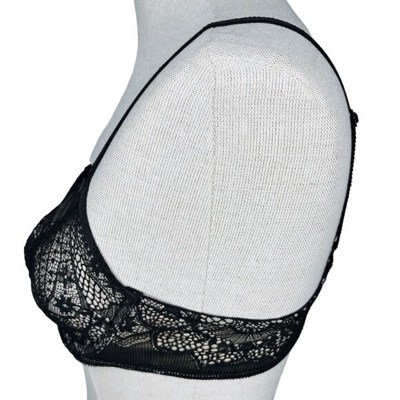 Wacoal Take The Plunge Underwire Bra sz 34B * Lace Unlined Black Beige Sheer - Picture 4 of 6